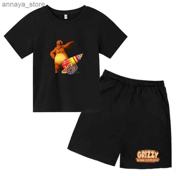 Ensembles de vêtements pour enfants Cartoon Grizzly Bear imprimé à manches à manches courtes décontractées décontractées pour garçons et filles âgés de 414 ans de sport d'été pour les nappes pour enfants