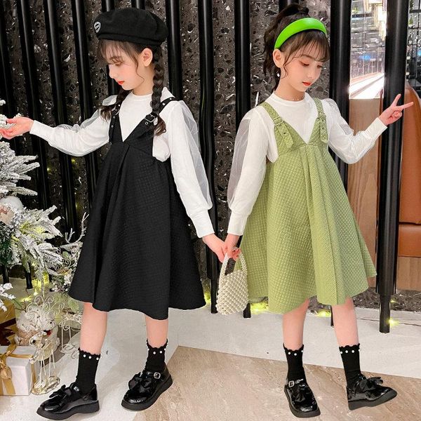 Juegos de ropa para niños Manio de malla coreana Juego de vestidos de mono de jarabe Set Spring Teenage Girls 6 8 10 12 13 años