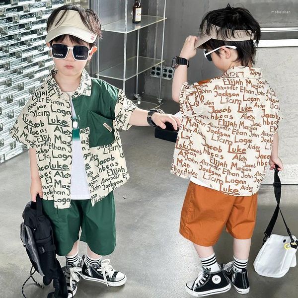 Ensembles de vêtements Ensemble pour enfants 2024 Été Boys Trendy Cool Letter High Street Design 3pcs Small and Medium Baby 2T 7T