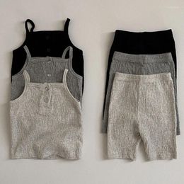 Ensembles de vêtements pour enfants Ensemble d'été 2024 Top sans manches de couleur unie douce et pantalon léger deux pièces décontractées confortables