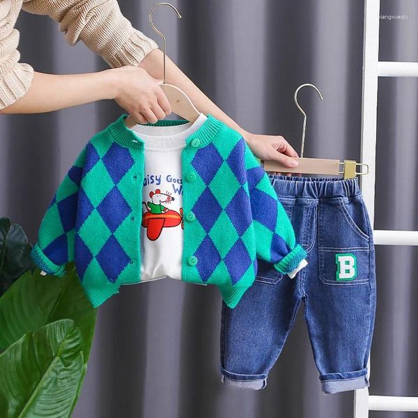 Vêtements Ensembles pour enfants Sweat Set Coreen Baby Boy Clothes 9 à 12 mois Cardigan Mouilles de chandail T-shirts Pantalon 3PCS