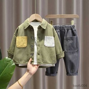 Conjuntos de ropa para niños, ropa de otoño, nuevo traje de estilo coreano para niños, camisa de moda + Pantalones, conjunto de tres piezas, chaqueta para niño