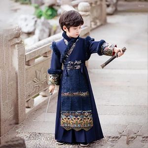 Kledingsets Chinees Jaar Kostuum Hanfu voor Boyskids Carnival Cosplay Kinderen Winter Dikkere blauwe set jongens kinderen 3-16t