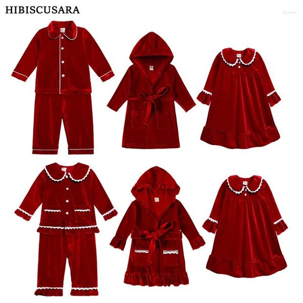 Vêtements Ensemble de Noël bébé fille fille pyjamas rouge pour l'année Velvet Kids Family Match Pyjamas Bathrobe Tenues Enfants