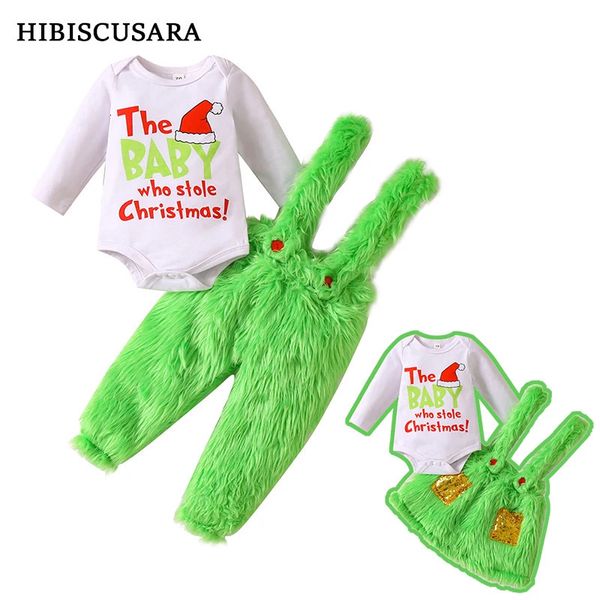 Ensembles de vêtements Noël Bébé Fille Garçon Tenue Vert Polaire Monstre Jarretelles Pantalon Jupe Santa Vêtements Costume Furry Drôle Pour La Fête De Noël 231113