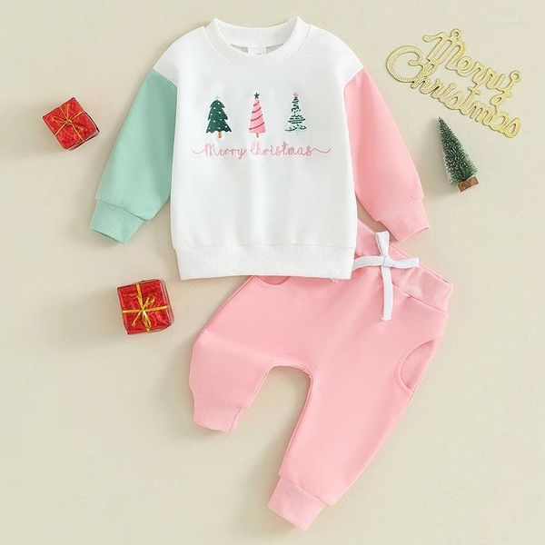 Ensembles de vêtements de Noël bébé fille tenues de Noël arbres en couleurs sweat-shirt pantalon de sweat-shirt