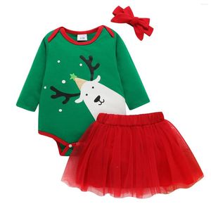 Ensembles de vêtements Noël bébé fille ensemble pour vêtements nés vêtements imprimés élans body jupes en tulle tenues pour bébés tout-petits