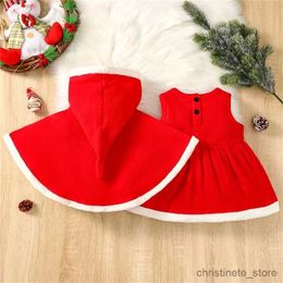 Set di abbigliamento Natale neonata Abito rosso con mantello con cappuccio per Capodanno Costume natalizio per bambini R231215