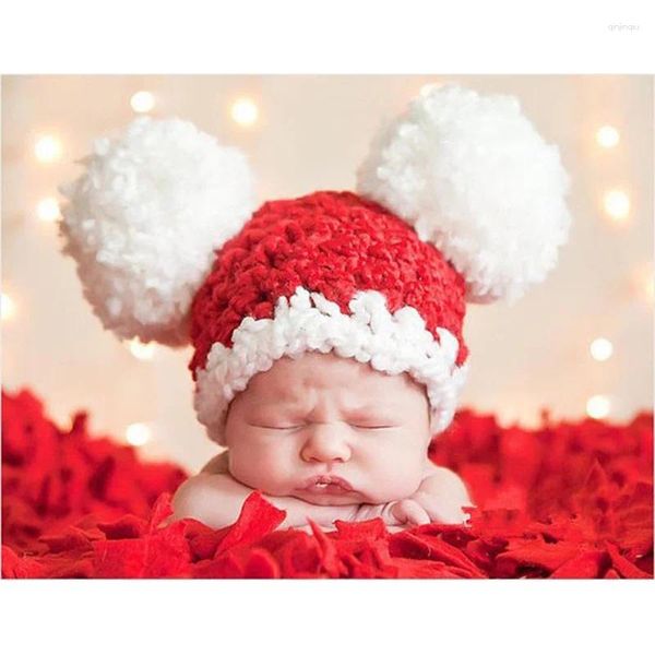 Ensembles de vêtements de Noël bébé chapeau de père Noël enfant en bas âge fille Pom-Pom Beanie Crochet tricot né accessoires de photographie 1pc H158