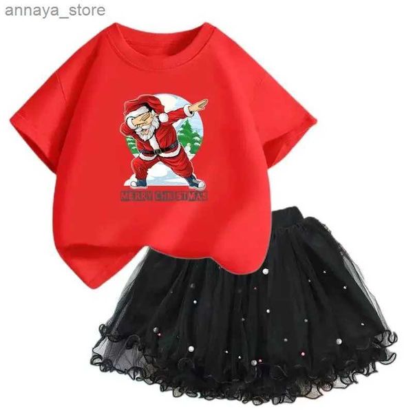 Ensembles de vêtements Costume de fille de Noël 2 pièces du Nouvel An T-shirt Santa Claus + Shetu Tutu Terre Adapting Suitl2405L24045