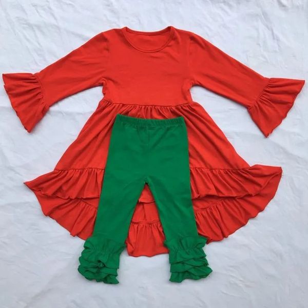 Ensembles de vêtements Vêtements de filles de Noël Vêtements pour enfants Boutique Vêtements Tenue Robe à manches à volants rouge Pantalon de renne à volants glacés Ensemble 231113