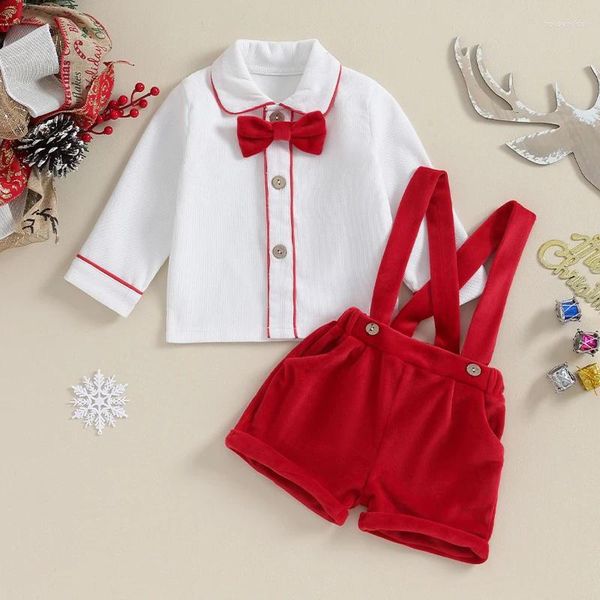 Ensembles de vêtements de Noël bébé bébé garçon gentleman ensemble enfant en bas âge à manches longues bouton chemise velours jarretelles shorts vêtements d'extérieur du père Noël