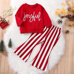 Vêtements Ensemble de Noël Enfants Enfants Baby Girl Vêtements Automne Hiver 2024 Sportswear Letters Shirt Bell-Bottoms Pantalon Tenue