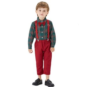 Kledingsets Kerstoutfit Jongen Kinderen Peuter Jurk Pak Baby Jongens Herenkleding Sets Strikjes Overhemden Bretels Broeken Outfits 230912