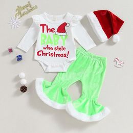 Ensemble de vêtements citgeeAutomn Christmas Baby Girls Boys Boys Fall Tenues lettre Imprimé à manches longues Rompers Green Pantal