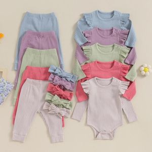 Ensembles de vêtements CitgeeAutumn Infant Baby Girls Automne Tenues à manches longues côtelées Romper Pantalon Bandeau Ensemble Vêtements