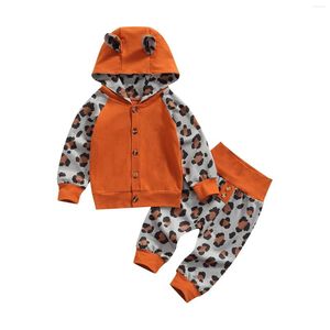 Kledingsets CitgeAutumn Infant Born Baby Girls Boys Luipaard Print Outfits Lange mouw Hoods sweatshirt broek Spring kledingset