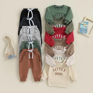 Kledingsets CitgeeAutumn Peuter Baby Boy Outfits Briefprint Sweatshirt met lange mouwen en broek Set Herfstkostuums Kleding