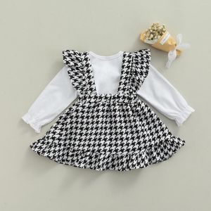 Ensembles de vêtements CitgeeAutumn enfant en bas âge bébé filles vêtements à manches longues solide barboteuse Plaid imprimé jarretelle jupe printemps costume