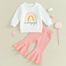 Ensembles de vêtements CitgeeAutumn Toddler Girls Automne Pantalon à manches longues Lettre Rainbow Imprimer Sweat Tops Couleur unie évasée