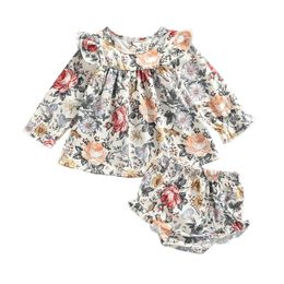 Kledingsets CitgeAutumn Toddler Infant Girls Casual Deset Floral Printed Pattern Long Sleeve Pullover en Bloomers Spring Suit Cloth