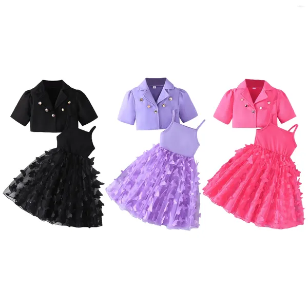 Ensembles de vêtements Citgeekids Toddler Girls Tenues sans manches robe en tulle et manches courtes veste de veste d'été