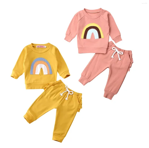 Ensembles de vêtements CitgeeSpring Automne 0-3Y Enfant Enfants Bébé Fille Ensemble Casual Arc-En-Patchwork Patchwork Sweat-Shirt À Manches Longues Pantalon À Volants