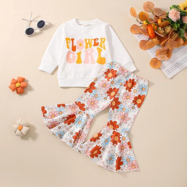 Ensembles de vêtements Citgeespring enfants enfant en bas âge bébé fille vêtements ensemble à manches longues lettre imprimé sweat taille élastique fleur pantalon évasé