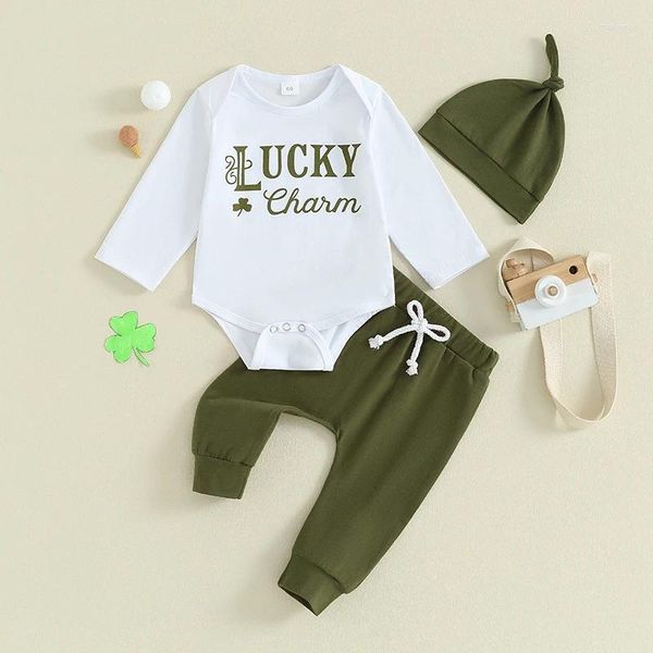 Vêtements Ensembles Citgeespring St. Patrick's Day's Baby Boy Boy Suit Tenifits Lettre Pantalon Romper à manches longues et vêtements de chapeau