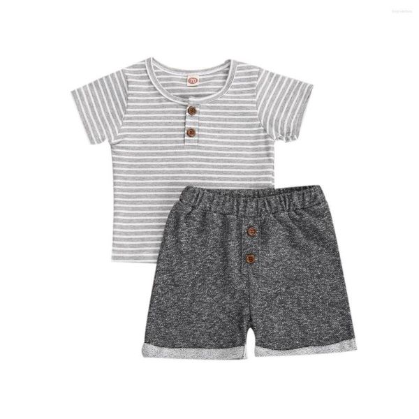 Conjuntos CitgeeSummer Conjunto Casual Bebé Niño Manga Larga Camiseta Rayas Gris Tops Y Short Azul Marino