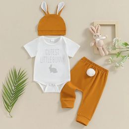 Vêtements Ensembles citgeesummer Pâques Baby Boy Boy Suit Letter Imprimé manches courtes Romper et pantalon décontracté