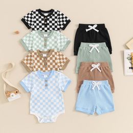 Ensemble de vêtements Citgeesummer Baby Boys Boys Tofits Plaids Buttes Buttons à manches courtes Romper et Shorts Casual Clothes