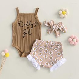 Conjuntos de ropa CitgeeSummer Infant Baby Girl Ropa Trajes Carta Impresión Punto Rib Sin mangas Romper Floral Shorts Diadema 3pcs Set