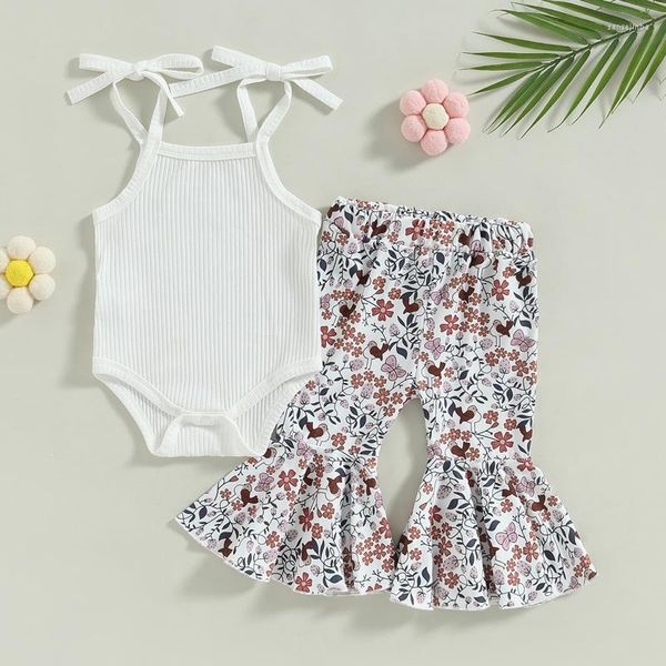 Conjuntos de ropa CitgeeSummer Infant Baby Girl Outfits Sin mangas Hombro Romper Floral Flare Pants Conjunto de ropa