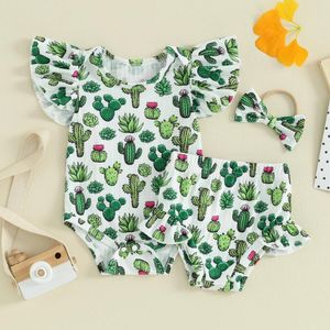 Ensemble de vêtements Citgeesummer Baby Girls Shorts Tenues Cactus Cactus Print Sober Ruffled et HEABand Clothes Set
