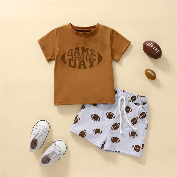 Conjuntos de ropa CitgeeSummer para niños pequeños, bebés, niños, niñas, conjunto de ropa, camiseta de manga corta con estampado de letras, traje corto con patrón de Rugby