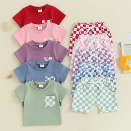 Ensembles de vêtements CitgeeSummer Enfant Bébé Garçons Filles Shorts Ensemble T-shirt à manches courtes Tenue à carreaux Vêtements décontractés