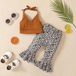 Ensembles de vêtements CitgeeSummer Toddler Baby Girls Clothes Solid Sleeveless Neck Camisole Leopard Print Flared Pants