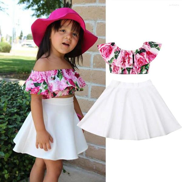 Sets de ropa CitGeesummer para niñas para bebés Floral Floral Off Shoulder Crop Tutu Falda de verano