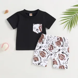 Ensembles de vêtements CitgeeSummer Short pour garçons en bas âge Hauts à manches courtes noirs et tenues imprimées