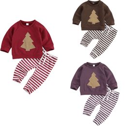 Kledingsets Citgeett herfst 0-24m kinderen kinderen meisjes jongens lange mouw kerstboom top veter omhoog elastische taille gestreepte broek 221104