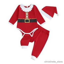 Kledingsets Citgeett Herfst Kerst Baby Baby Meisjes Broeksets Kerstman Romper met lange mouwen Contrasterende kleur Broek Hoed Kerstsets R231215