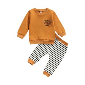 Kledingsets Citgeett Herfst Infant Baby Boys Girls Casual sweatshirt en broek Letter Lange mouw Tops Stripe broek Kleding 221007