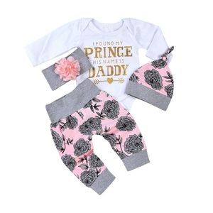 Kledingsets Citgeett Princess Set Born Baby Girls Daddy Tops Romper Long Floral Pink Pants Outfits Kleding 0-18m 221103