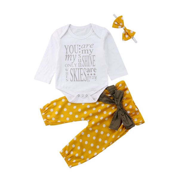 Conjuntos de ropa Citgeett PRIMAVERA nacido Ropa para niñas bebés Tops Sunshine Romper Dot Bowknot Pantalones largos amarillos 3 piezas Conjunto de otoño Trajes 024M 230331