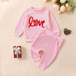 Комплекты одежды Citgeett, весенний комплект одежды для маленьких девочек на День святого Валентина, толстовка с длинными рукавами и вышивкой букв + штаны, розовая одежда