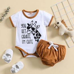 Kledingsets Citgeett Summer Infant Baby Girls Boys Tops and Shorts Set Cartoon Letter Print Short Sleeve Romper Short Pants Cloths 230418