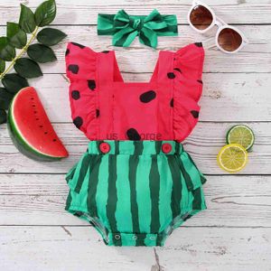 Kleding Sets Citgeett Zomer Baby Pasgeboren Baby Meisjes Jongens Bodysuit Outfits Watermeloen Print Fly Mouw Jumpsuit Hoofdband Kleding J230630