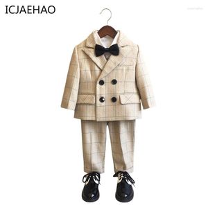 Ensembles de vêtements classique automne pour garçons né Festival vêtements tenue chemise manteau à carreaux pantalon gilet cravate costume de cérémonie bébé trucs