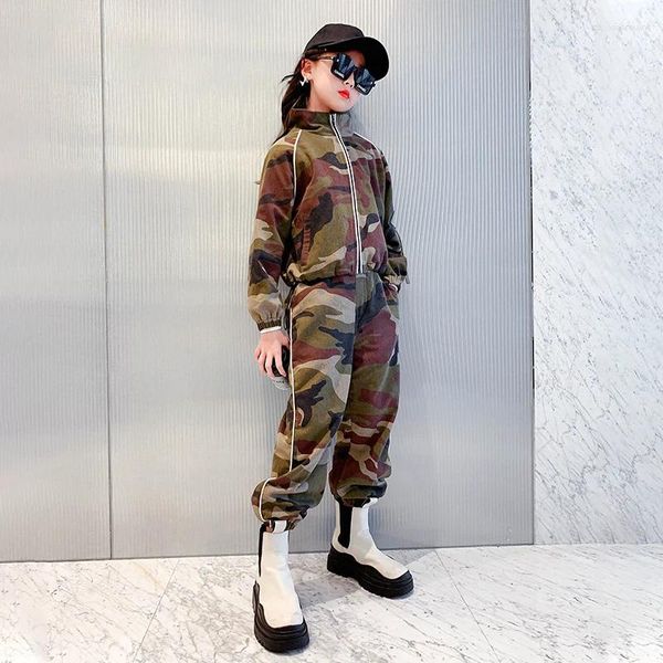 Ensembles de vêtements Vêtements pour enfants classiques pour filles coton camouflage imprimé costumes hiver polaire chaud épais survêtement 4-14 ans grands enfants garçons